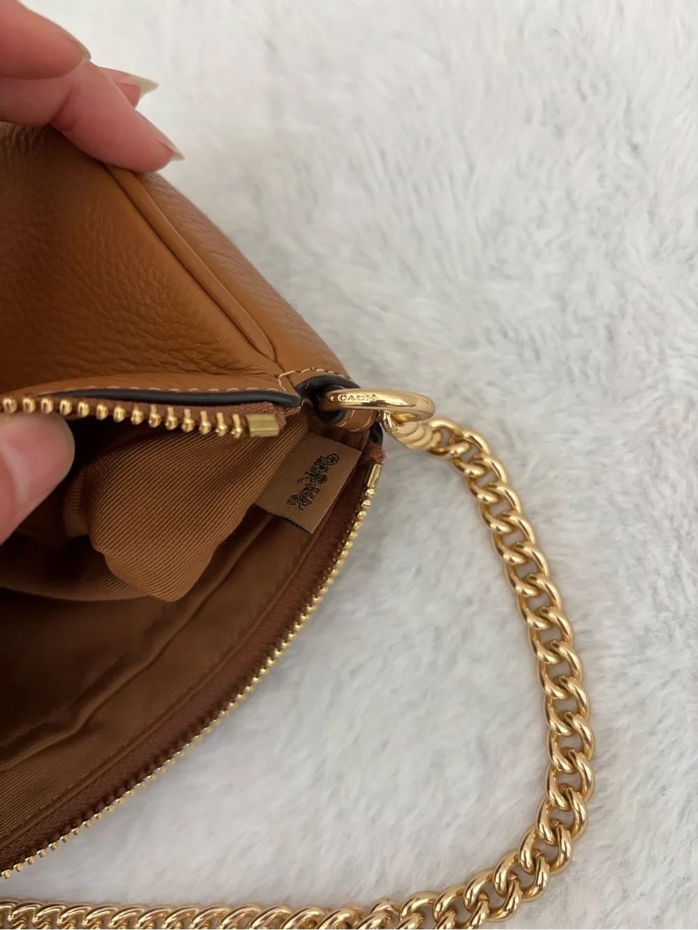 Coach Tan Leather Nolita 19 Wristlet with Gold Chain